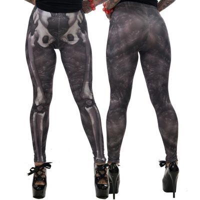 Women's Skele-Bone Leggings Black Death Kreepsville Gothic Horror Fashion